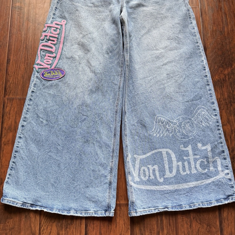Von Dutch Super Wide Leg Jeans Y2K Baggy Women’s 31 -Fits 36” Waist Embroidered - Picture 5 of 16